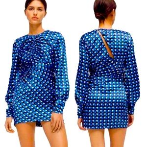 ZARA Asymmetrical Geometric Print Cutout Satin Mini Dress 8912/599/ Size M
